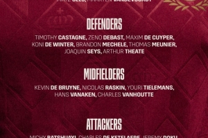 比利时9月份世预赛大名单：库尔图瓦、德布劳内、多库领衔